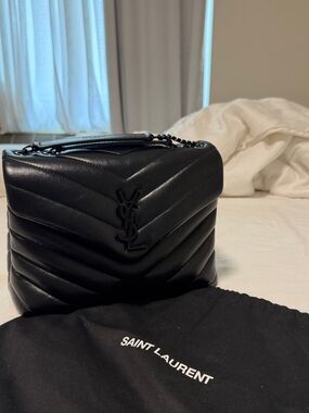Saint Laurent Black Chevron Quilted Leather Envelope Bag